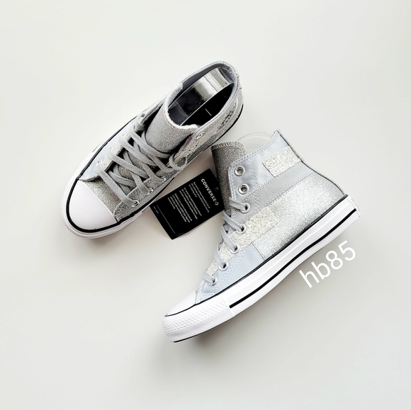 Converse Chuck Taylor All Star HI Ash Stone Grey Silver Glitter Women's 5.5 - Picture 2 of 6